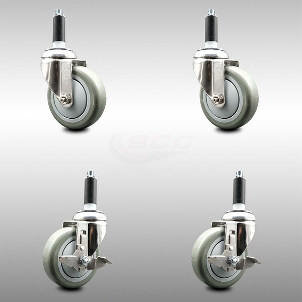 Service Caster 4 Inch 316SS Gray Poly Swivel 3/4 Inch Expanding Stem Caster Brake SCC, 2PK SCC-SS316EX20S414-PPUB-2-TLB-2-34 - main